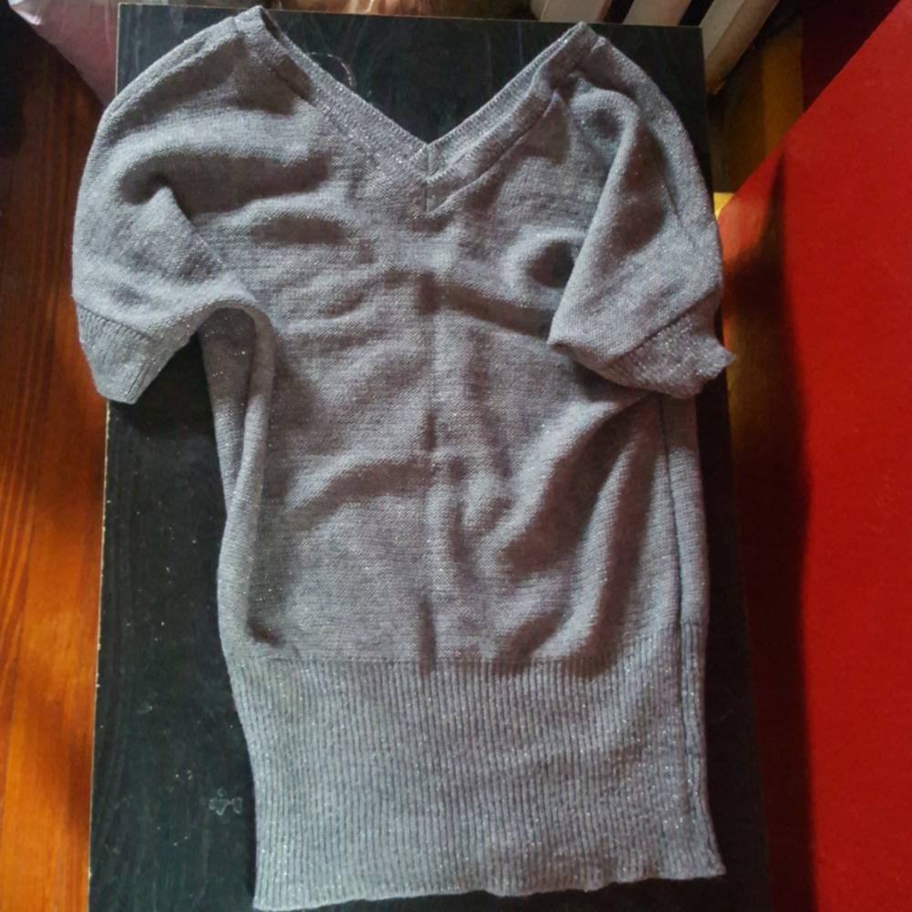 Sparkling grey short sleeve sweater